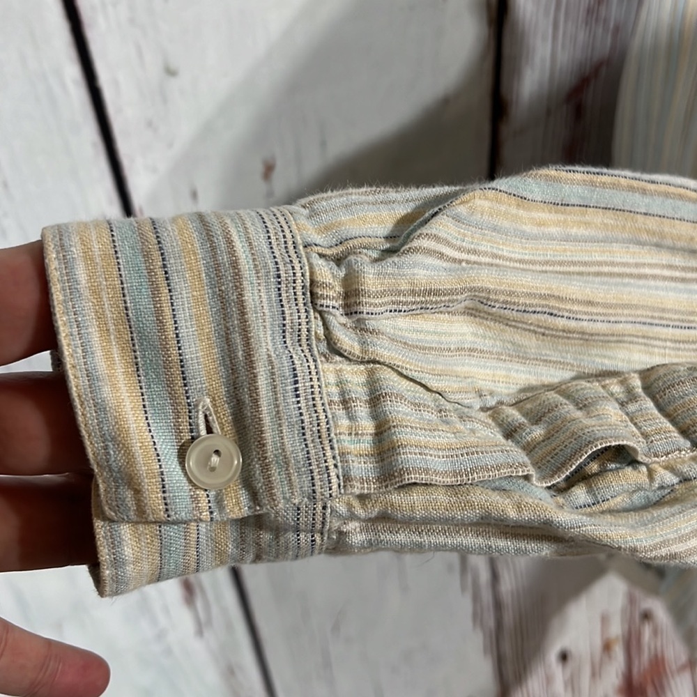 L.L.Bean Button Down 100% Linen Striped Shirt Siz… - image 7